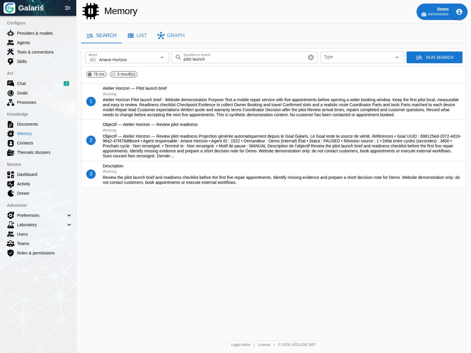 Retrouver les documents du pilote — Une recherche dans la mémoire d’Ariane retrouve le brief et les documents de l’objectif.